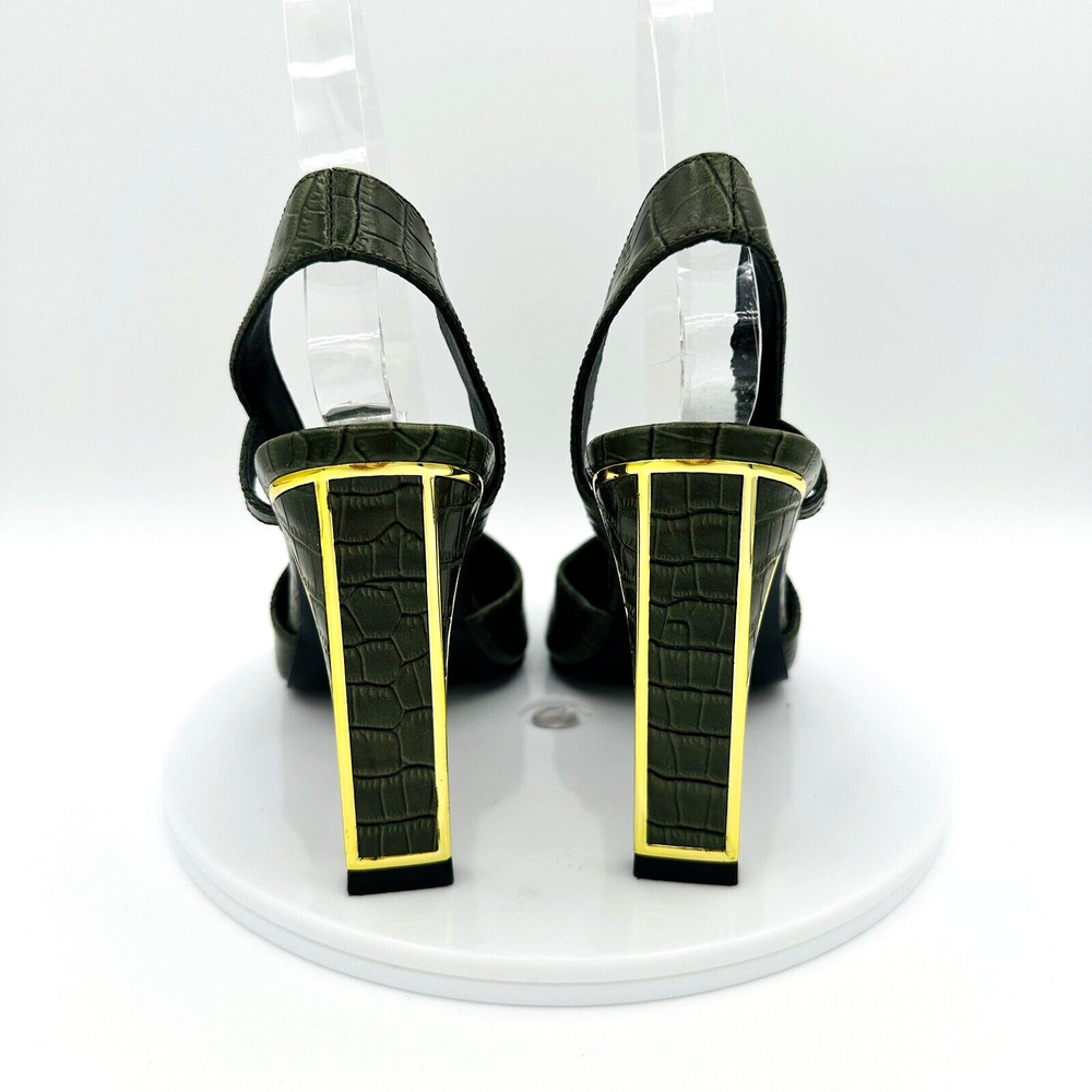 Kat Maconie D'Orsay Slingback Heels Womens 37 Green Faux Leather Gold Maximalist - Picture 4 of 8